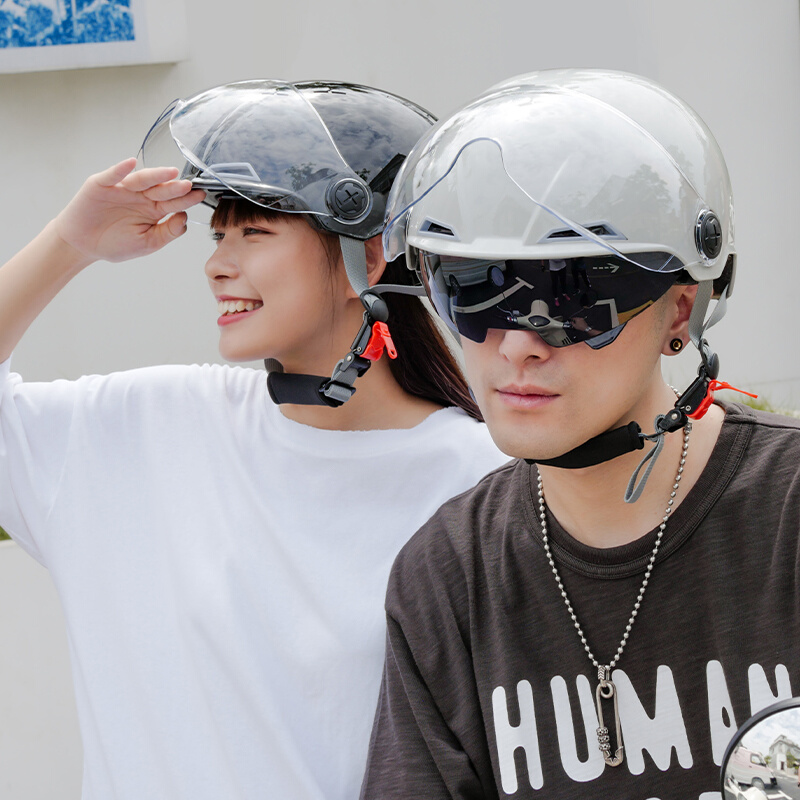 野马3C认证国标夏季电动车头盔女双镜片防晒电瓶安全帽男摩托半盔