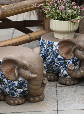 大象摆件底座墩子花园庭院动物换鞋凳子花盆底座装饰动物仿青花瓷