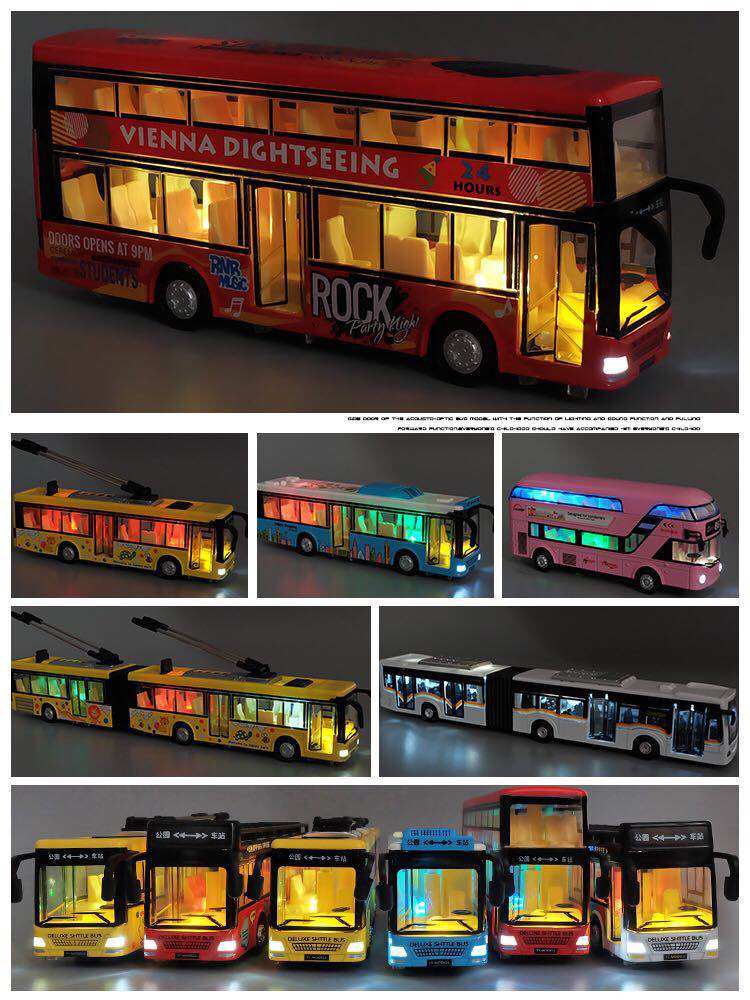 合金双层巴士公交车玩具男孩大号儿童玩具车开门大巴公共汽车模型