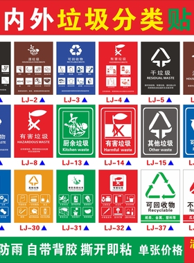 垃圾分类标识贴纸垃圾桶标志南京杭州上海北京苏州宣传海报成都版