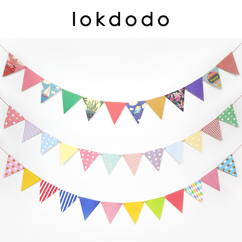LOKDODO节庆生日派对装饰拉花三角卡通粉色波点3-5-12岁女孩拉旗