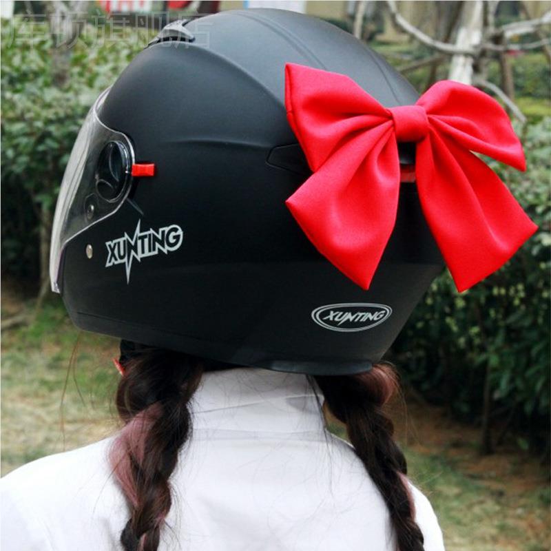 头盔装饰蝴蝶结电动车摩托车头盔可爱网红女生红色蝴蝶结小配件
