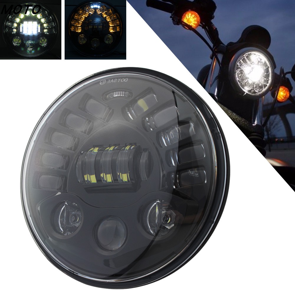 摩托车复古改装LED高亮大灯车头灯7寸前灯总成适用于哈雷雅马哈