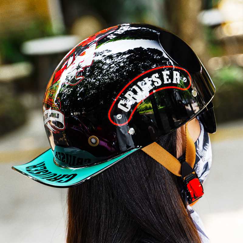 摩托车头盔男女半盔3C认证夏季骑士骑行电动机车哈雷复古瓢盔风镜