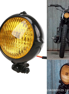摩托车配件3.5寸摩托车改装复古车头大灯电动车酷黑前大灯车头灯