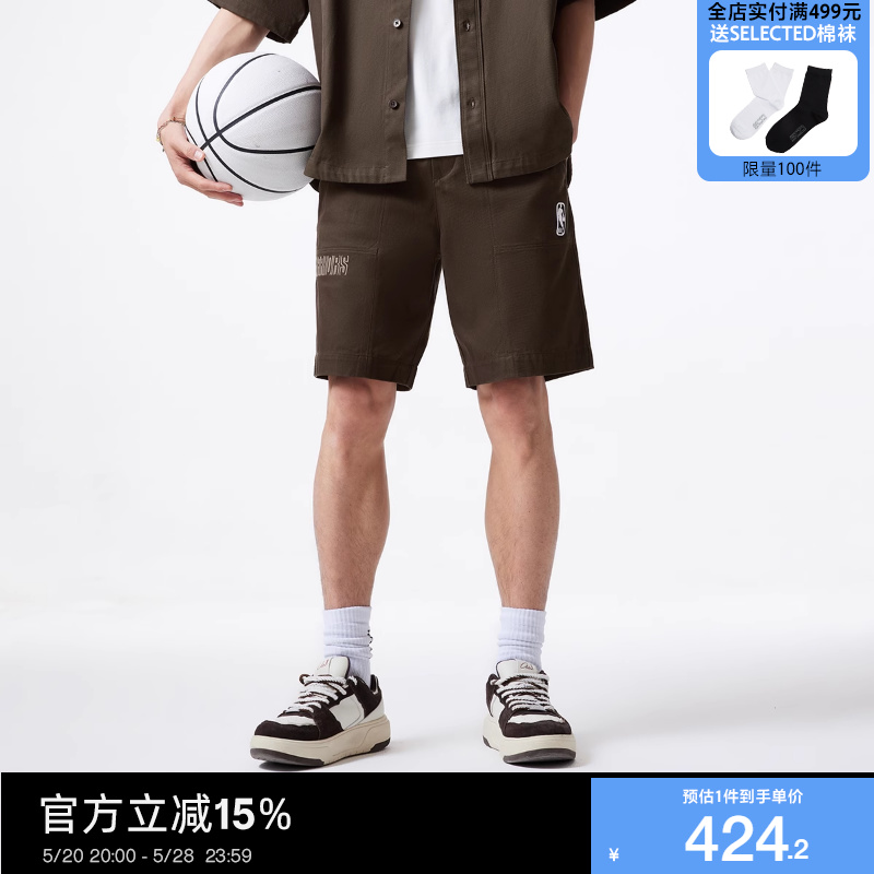 杰克琼斯夏季新品NBA联名勇士队宽松版型logo刺绣休闲运动短裤男