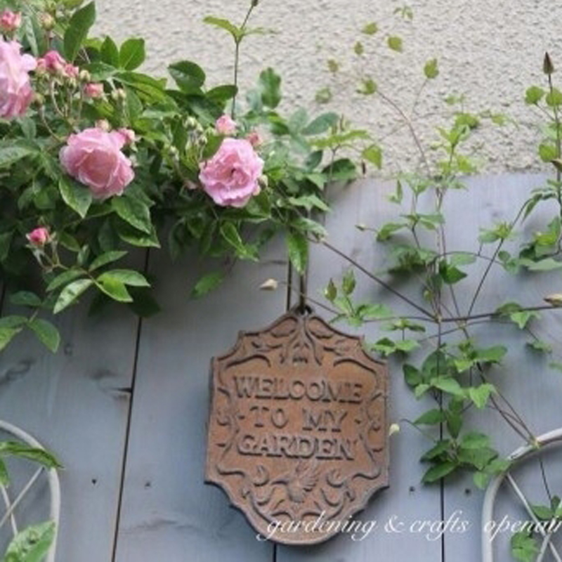 ins同款户外花园庭院铸铁浮雕欢迎牌日系杂货风花园做旧白色复古
