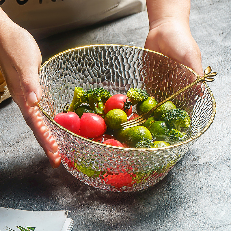 日式透明沙拉碗玻璃个性家用北欧单个水果盘大碗创意少女可爱餐具
