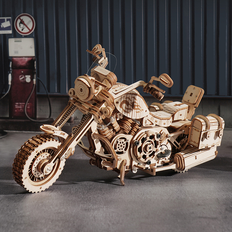 巡航摩托车！机械动力 骑士之魂！后驱摩托车DIY木质机械拼装模型