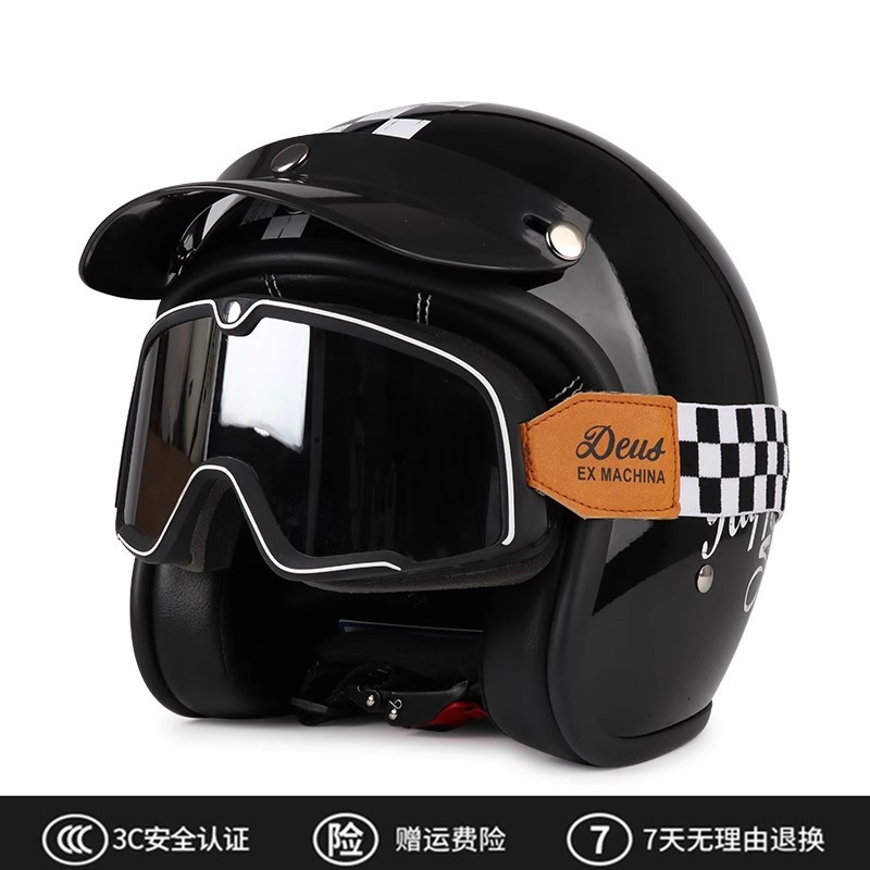 3c认证小壳体复古头盔摩托车男女冬季巡航机车半盔超轻四分之三盔