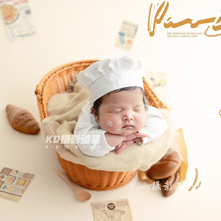 可爱米其林面包师婴儿拍照主题套装 新生儿摄影影楼厨师衣服道具
