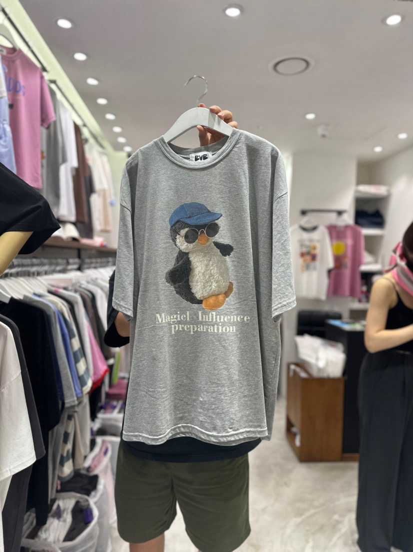 包邮EVE韩国东大门代购夏季女装新款女装2024减龄宽松企鹅短袖T恤