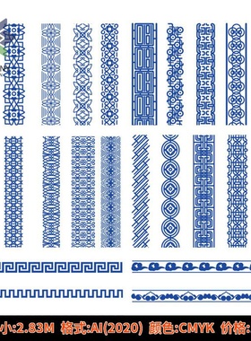 矢量AI古典传统中国风祥云波浪吉祥中式边框装饰花纹框架图案素材