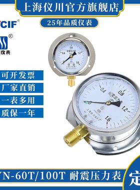 上海仪川船用耐震防震压力表凸装式 YN-100T 气压液压 径向带后边