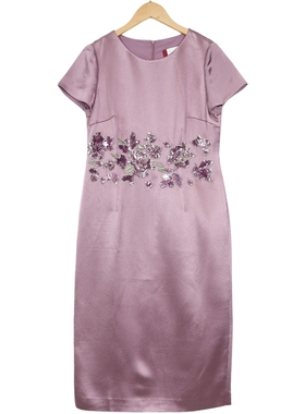 【六L】精选品牌女装高端时尚气质百搭紫色连衣裙A2-17086