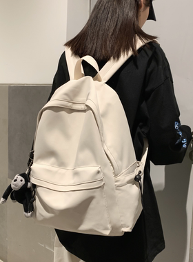ins风书包女大学生可放电脑日系纯色 双肩包2020年新款男百搭时尚