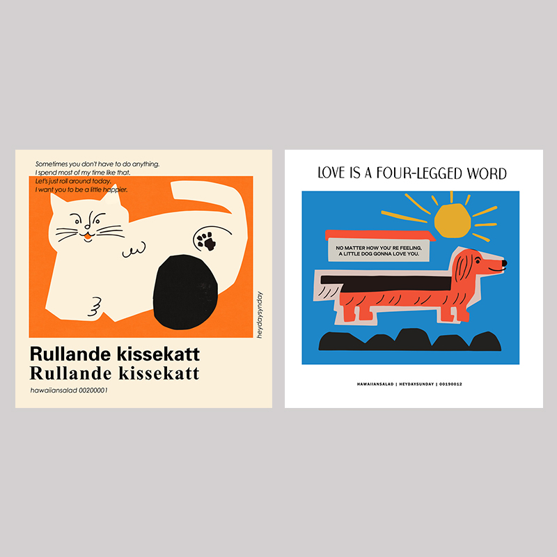 方形北欧简约卡通线条猫咪喵星人艺术小众装饰画画芯自粘贴画海报