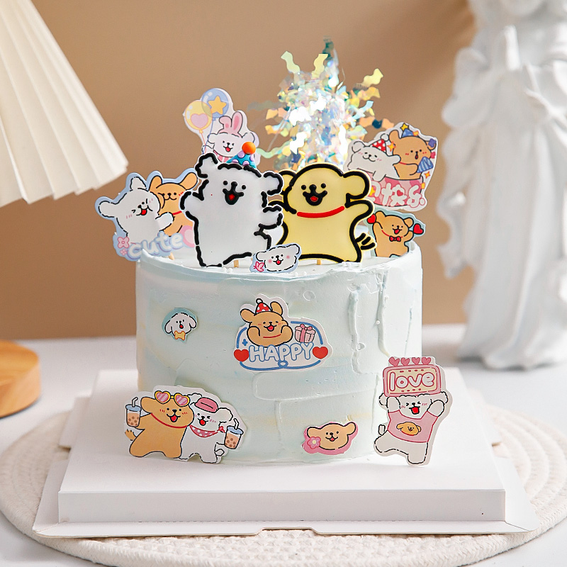 烘焙蛋糕装饰摆件可爱线条小狗黄白色小狗狗卡通网红生日装扮插件