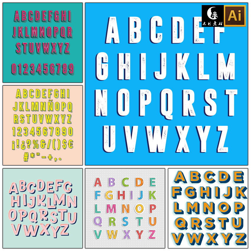 3D立体创意时尚个性二十六个英文字母字体数字矢量图片设计素材
