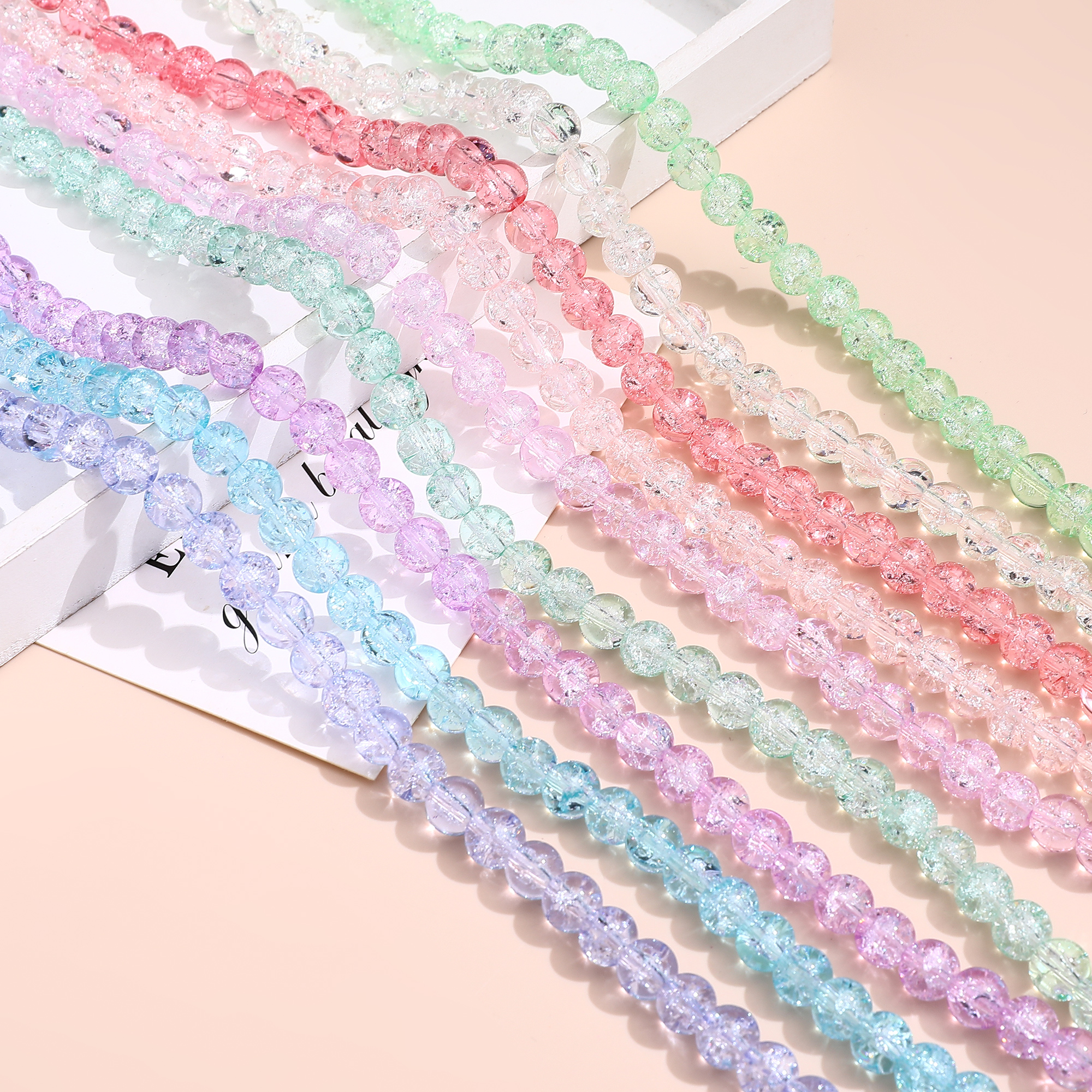 20个8MM仿水晶裂纹彩色玻璃散珠DIY手工耳环饰品手链项链配件材料