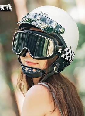 哈雷头盔3C认证小盔体复古电动摩托车机车男女士巡航日式半盔瓢盔