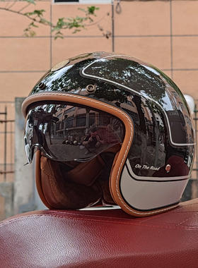 ORZ摩托车复古头盔男女半盔巡航3/4情侣盔踏板小牛夏季个性3C认证