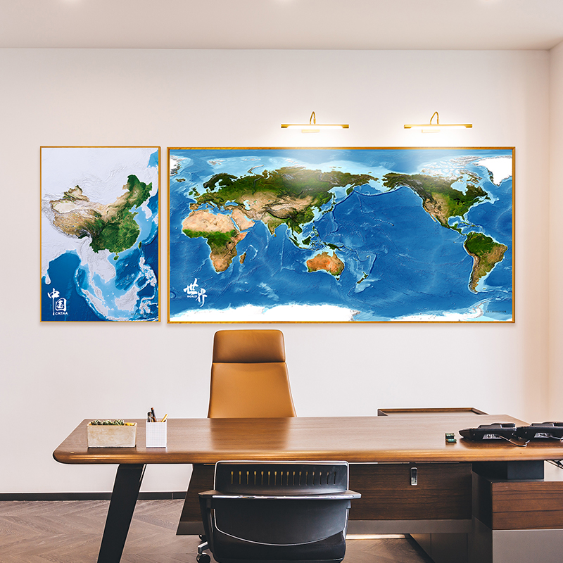 北斗高清卫星遥感影像地图金属外框装饰画中国世界组合房间办公室