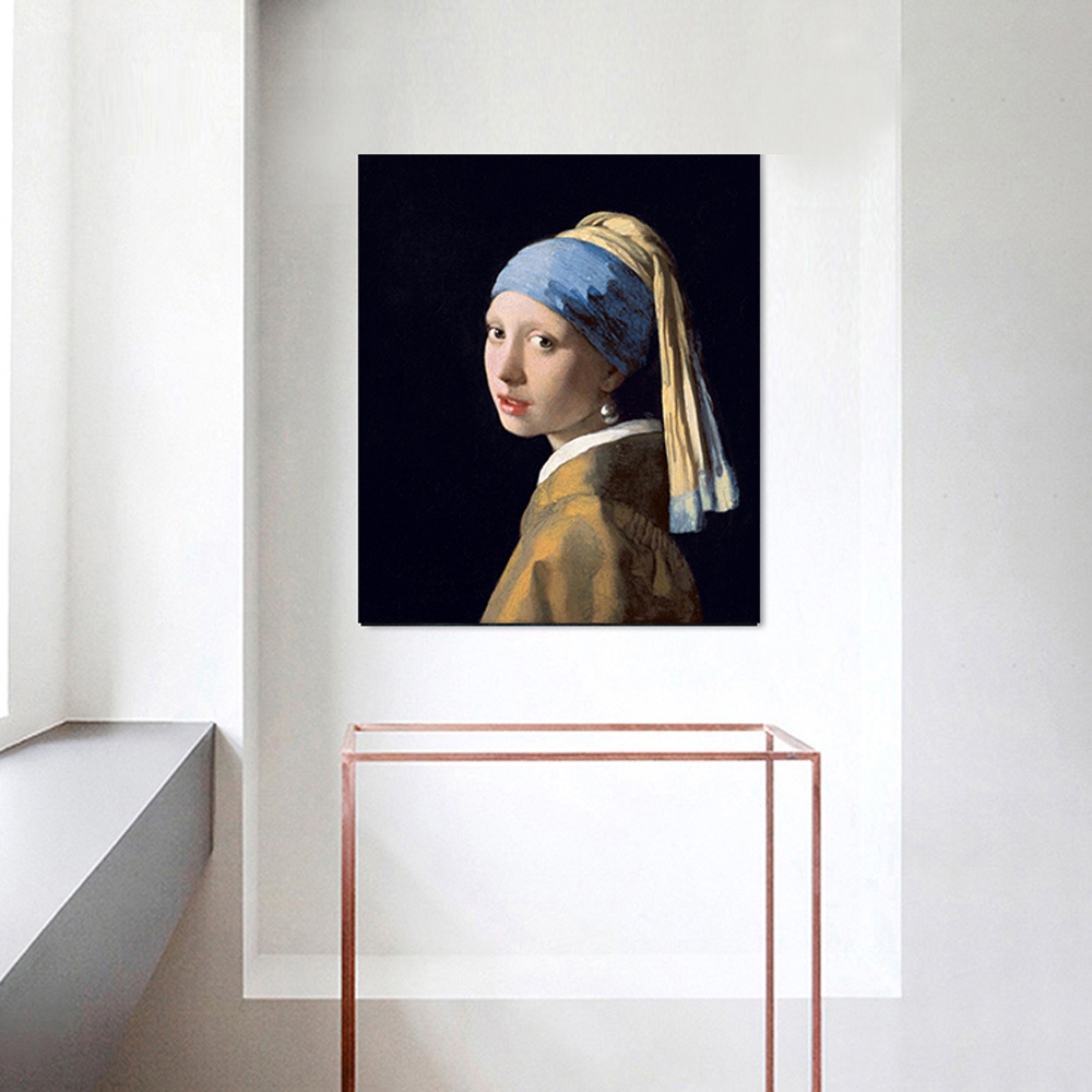 维米尔戴珍珠耳环的少女人物装饰画世界名画艺术挂画油画餐厅油画