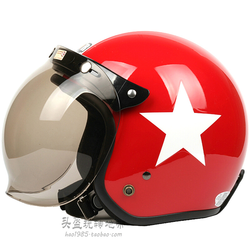 台湾正安红色白星哈雷电动摩托车头盔保暖男女防晒安全帽复古冬季