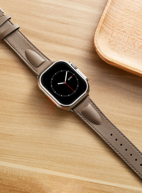 索柯适用于Apple Watch Series表带盾牌纹头层牛皮2023秋款Ultra苹果手表iwatch987654代真皮表带49/41mm45