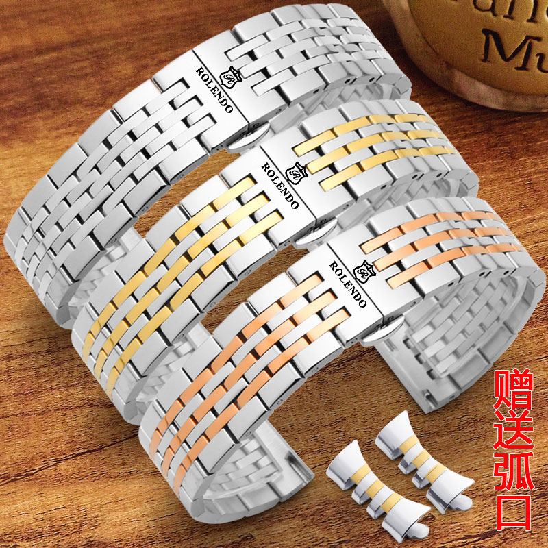 罗兰度表带钢带原装款男女手表链蝴蝶扣实心不锈钢配件20 21 22mm