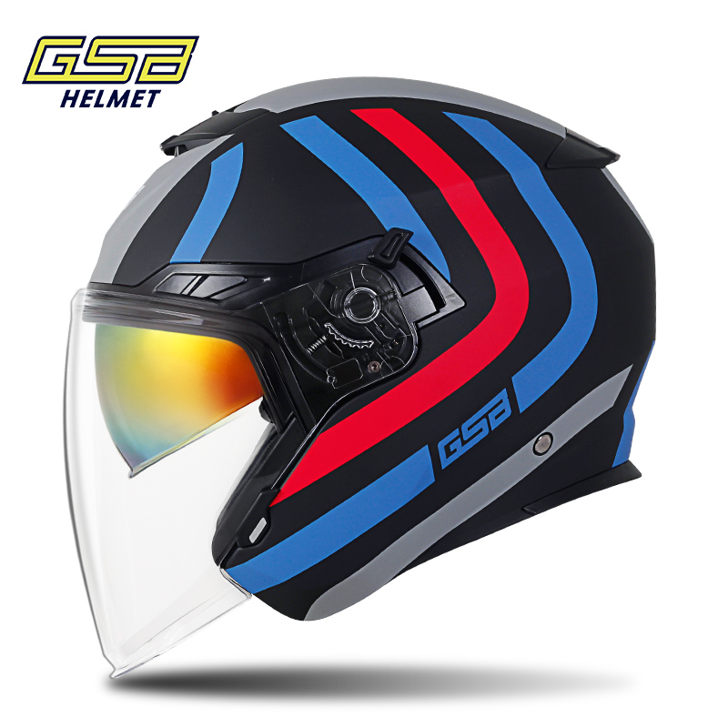 新款GSB摩托车头盔男机车半盔踏板四分之三复古男女士夏季骑行半