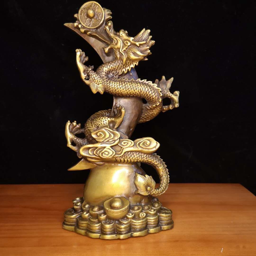 纯铜龙摆件飞龙在天盘龙柱五爪青龙戏珠龙形桌面装饰动物玄关礼品