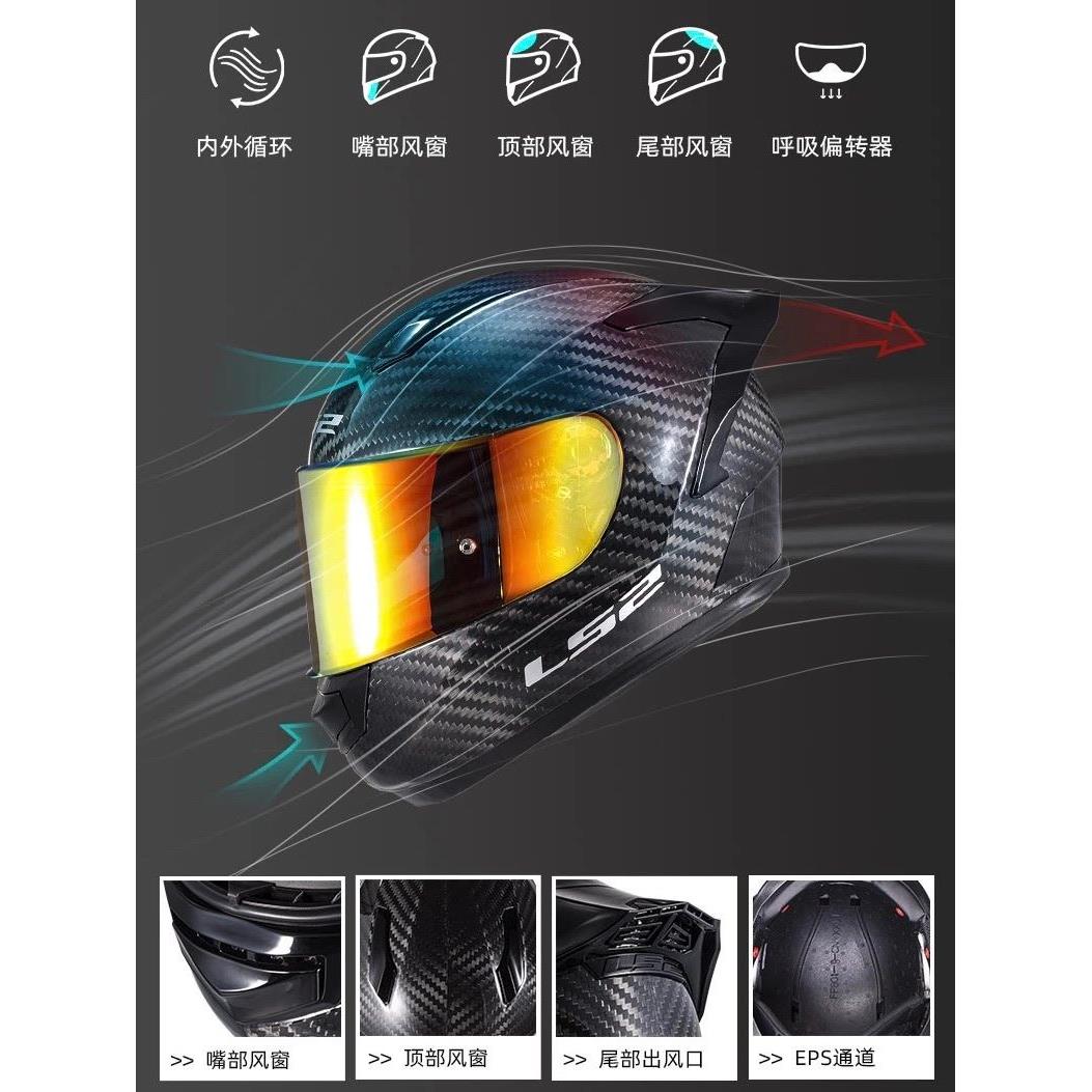 LS2碳纤维头盔摩托车全盔双镜片四季防雾大尾翼机车骑行男女ff801