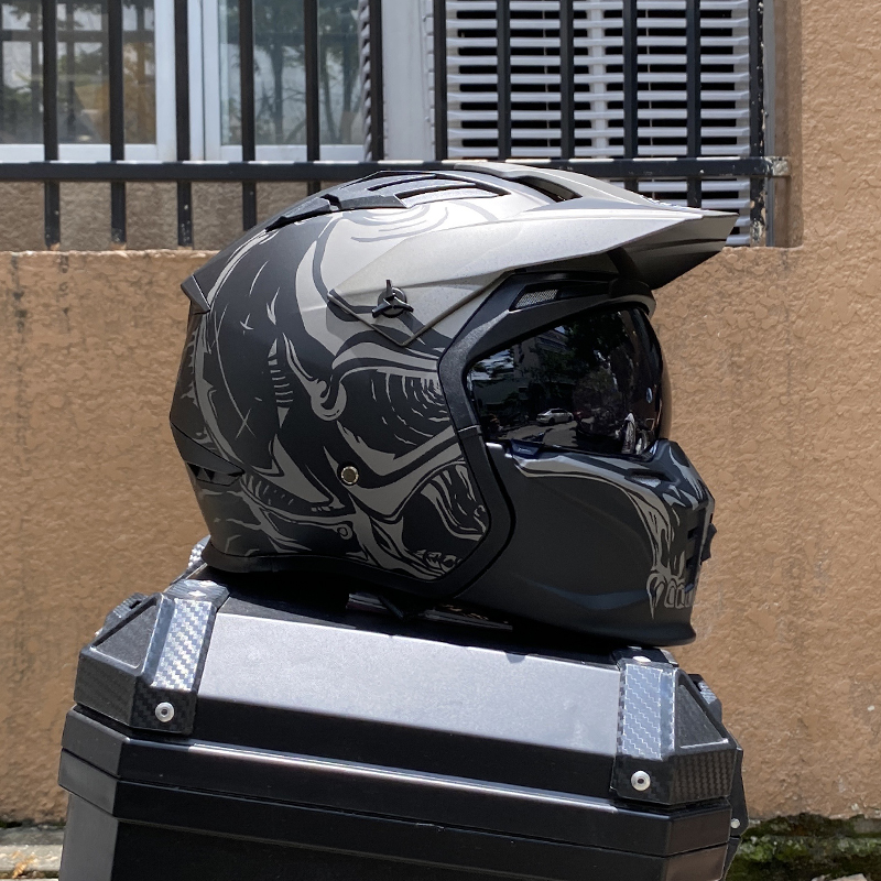ORZ复古街霸组合头盔摩托车可拆卸半盔全盔男女街车四季拉力车3C