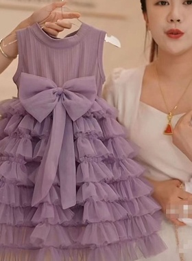女童连衣裙夏季高级感2024新款中童时尚韩版吊带公主裙儿童蛋糕裙