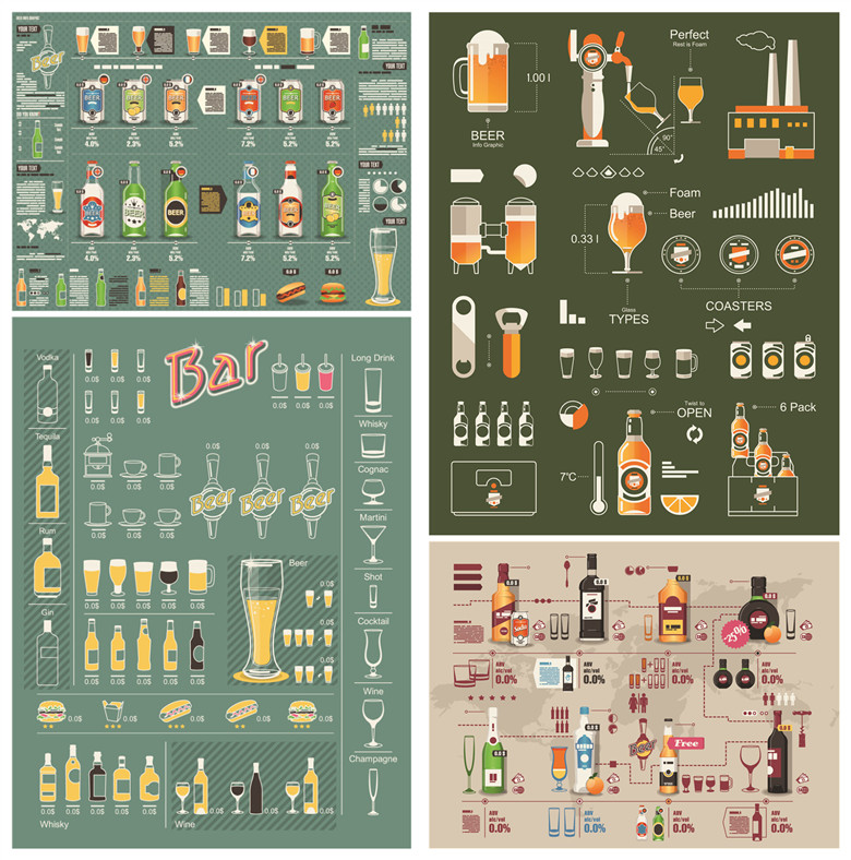 A2521矢量扁平化信息图可视化啤酒吧图表海报菜单模板 AI设计素材