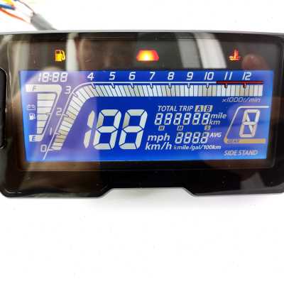 定制厂摩托车改装蓝色液晶仪表可调时速款24缸公英里油表转速可调