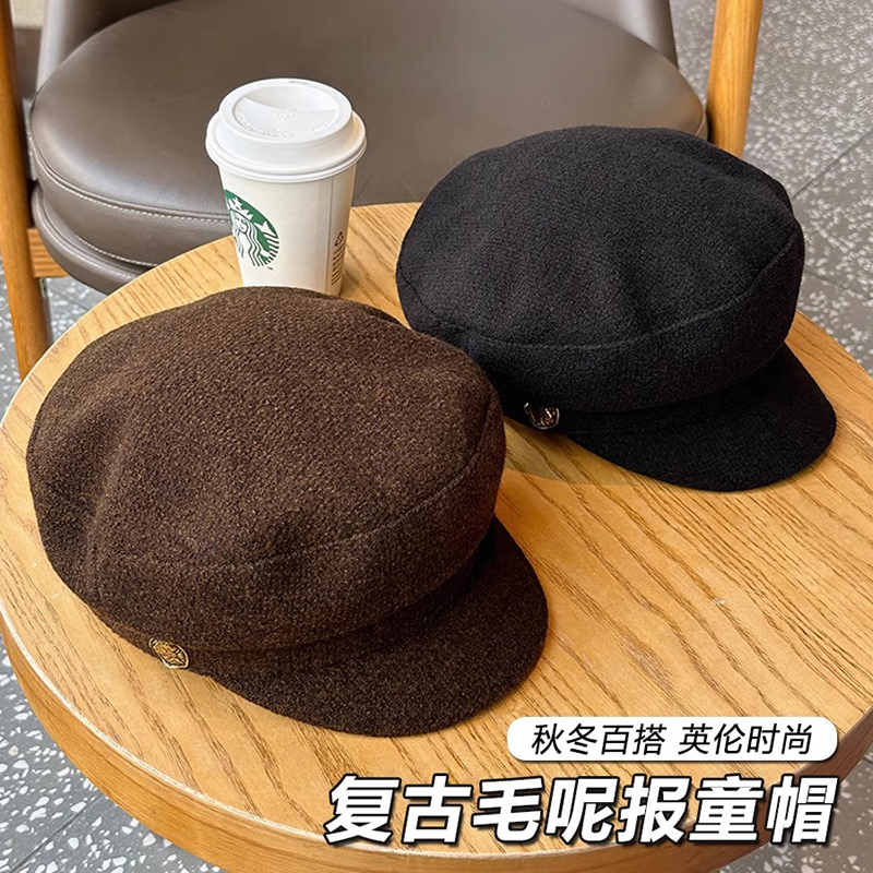 Classy key日本设计师联名款海军风帽子复古报童帽气质平顶八角帽