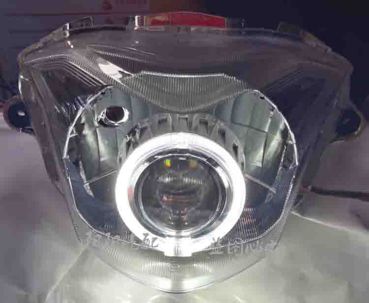 VF100大灯HJ100T-8大灯总成改装透镜天使眼氙气灯摩托车总成