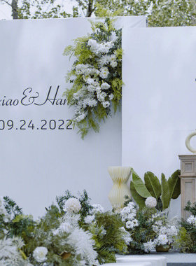 新品高级感白色极简结婚礼背景板小众户外草坪KT板背景墙定制装饰