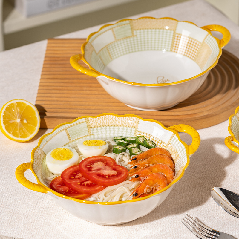 双耳汤碗家用2024新款陶瓷面碗好看的高颜值螺蛳粉泡面双耳碗餐具