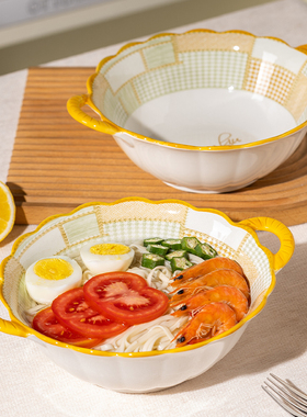 双耳汤碗家用2024新款陶瓷面碗好看的高颜值螺蛳粉泡面双耳碗餐具