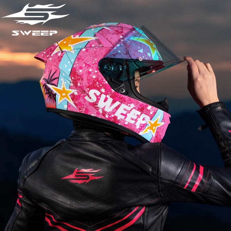 SWEEP摩托车女款头盔机车全盔玻纤超轻大尾翼四季通用防雾安全帽