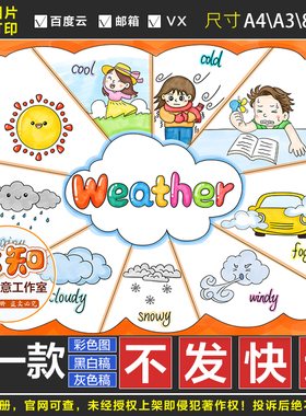 506英语Weather天气手抄报模板小学生一四年级下册英语主题小报