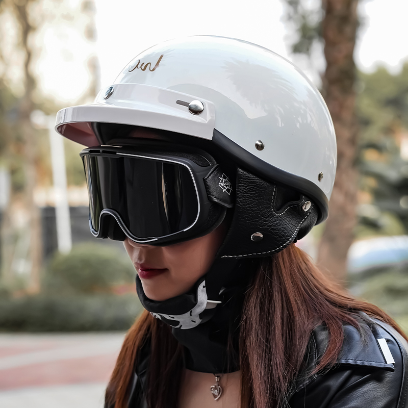 3c认证哈雷半盔复古夏季头盔电动车女摩托车瓢盔机车电瓶车安全帽