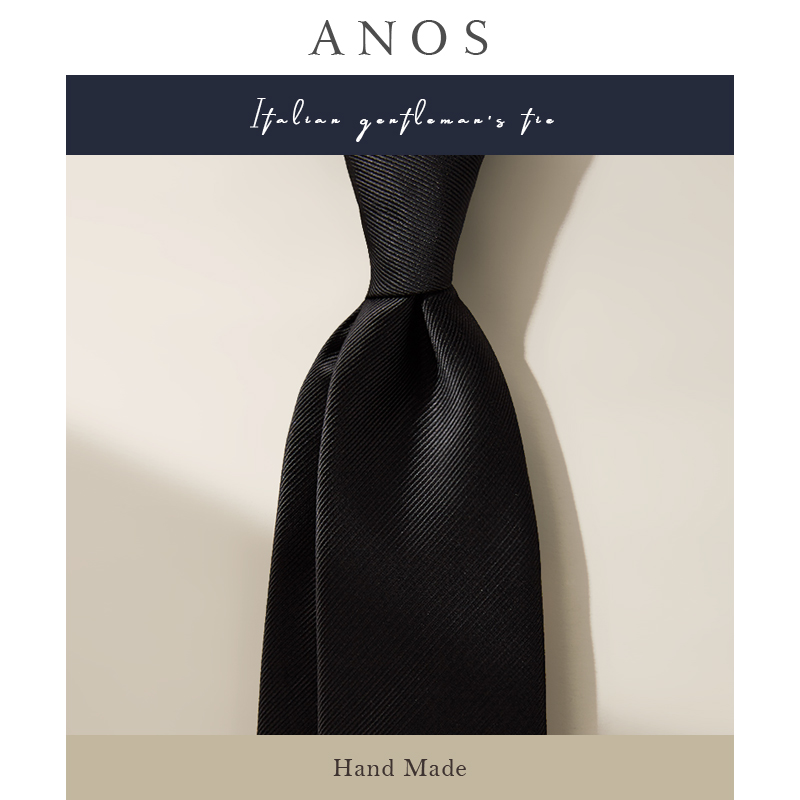 ANOS/ 新款黑色斜纹100%涤丝男士商务职业上班正装领带箭头型领带