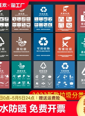垃圾分类标识贴纸北京上海杭州苏州成都武汉垃圾桶标志不可回收有害易腐厨余其他干湿垃圾指示幼儿园宣传标语