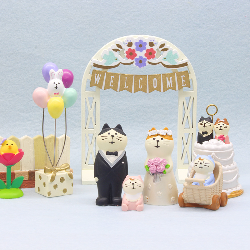 日式Zakka 创意婚庆系列少女心新郎新娘猫咪汽车车载蛋糕小摆件