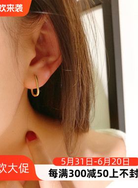 韩国流行韩国14k 10k黄金耳扣女 气质简约几何图形素圈耳扣耳环女